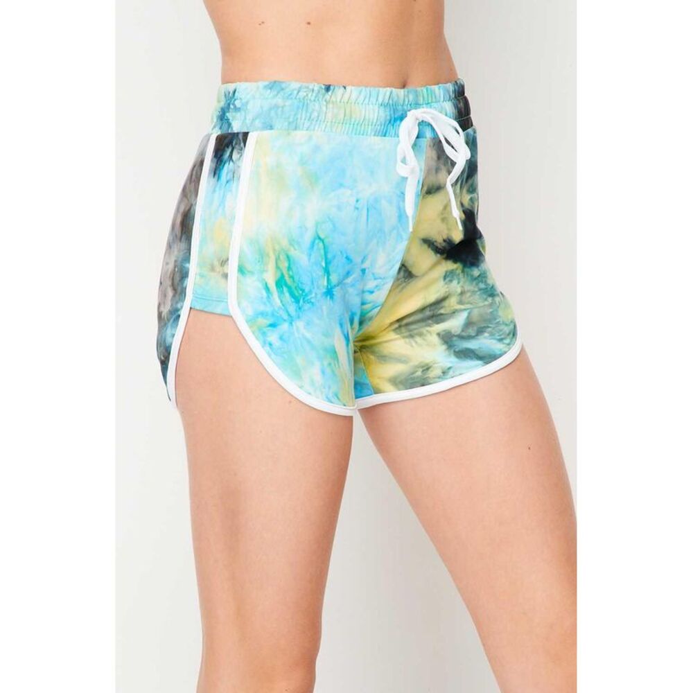 World of Leggings Buttery Smooth Blue Tie Dye Side Striped Drawstring Waist